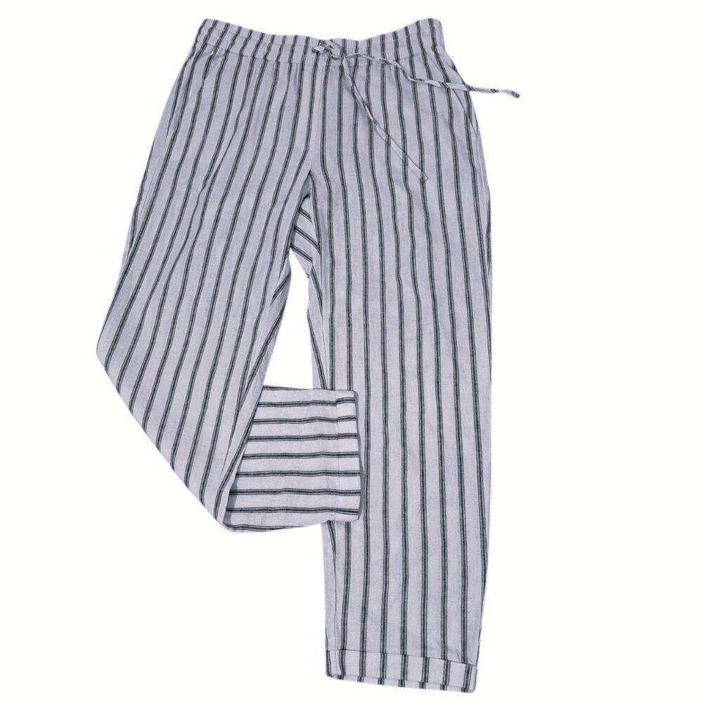 J Crew Factory Women's Linen Cotton Drawstring Pants Br451 White Gray Striped  6